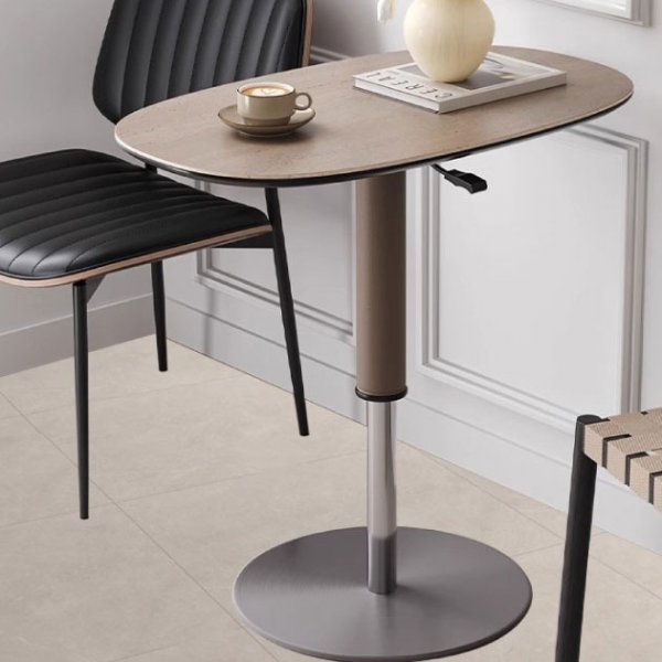 洞石岩板升降茶几