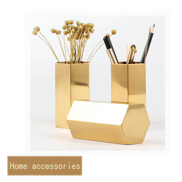 不鏽鋼鍍金六角筆筒