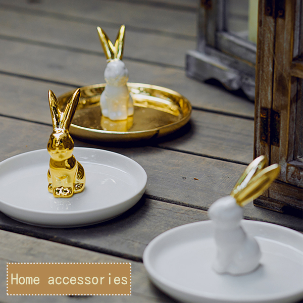 北歐鍍金兔子首飾盤