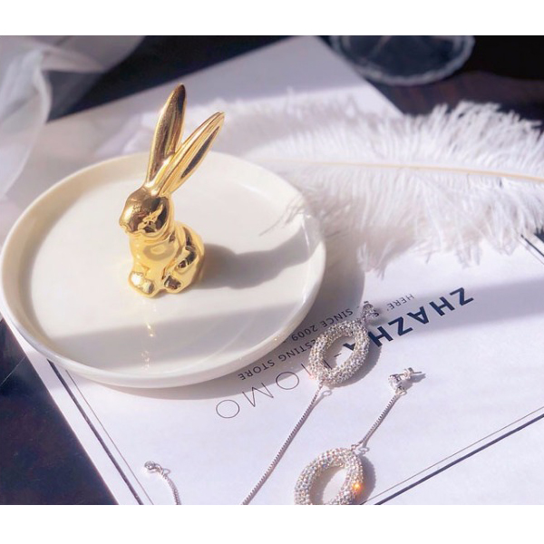 北歐鍍金兔子首飾盤